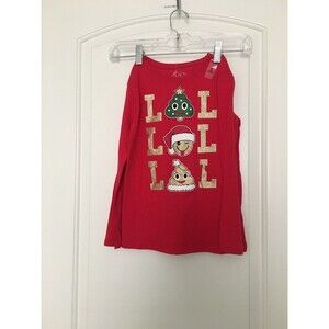 The Children's Place Girls Graphic T-Shirt Christmas "LOL Emoji" Size S 5/6